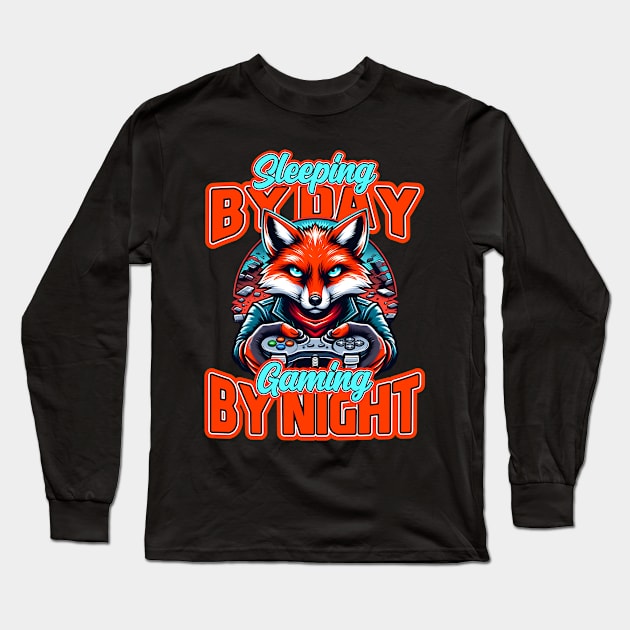 Sleeping by day, gaming by night - Fox Gamer Long Sleeve T-Shirt by SergioCoelho_Arts